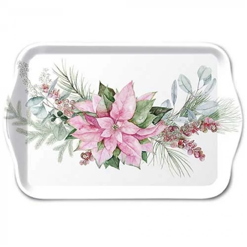 Pink poinsettia műanyag kistálca 13x21cm, AMB.33720285