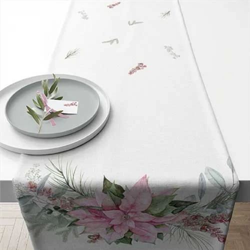 Pink poinsettia asztali futó 40x150cm, 100% pamut, AMB.36620285