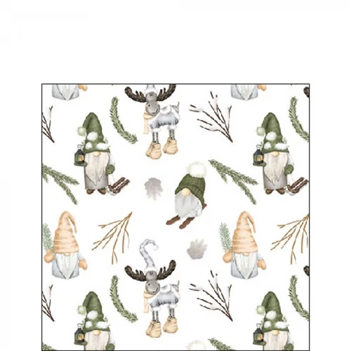 Forest gnomes white papírszalvéta 25x25cm, 20db-os, AMB.32520190