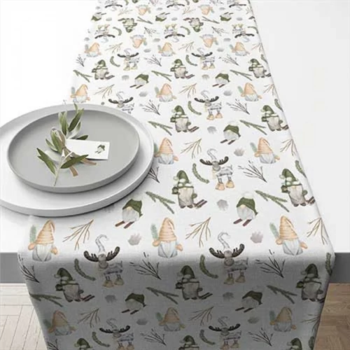 Forest gnomes white asztali futó 40x150cm, 100% pamut, AMB.36620190