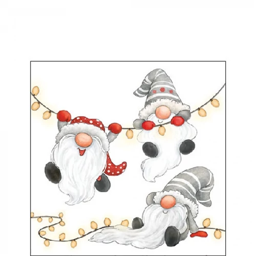 Gnomes on the light chain white papírszalvéta 25x25cm, 20db-os, AMB.32520185