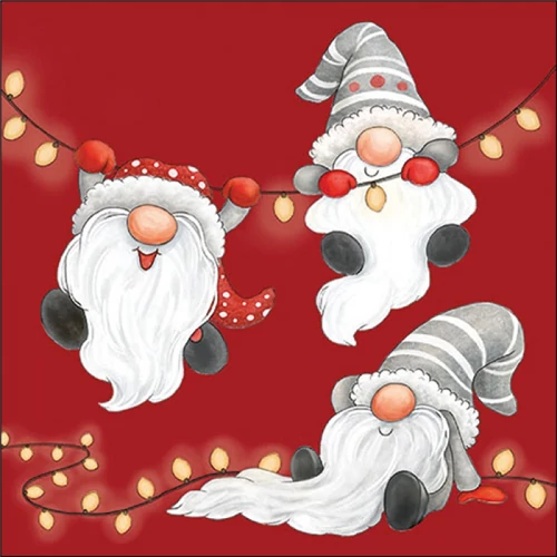 Gnomes on the light chain red papírszalvéta 33x33cm, 20db-os, AMB.33320187