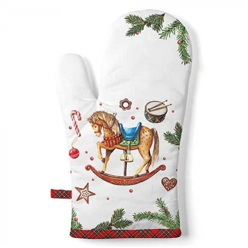 Classic rocking horse white edényfogó kesztyű 18x30cm, 100% pamut, AMB.36420040