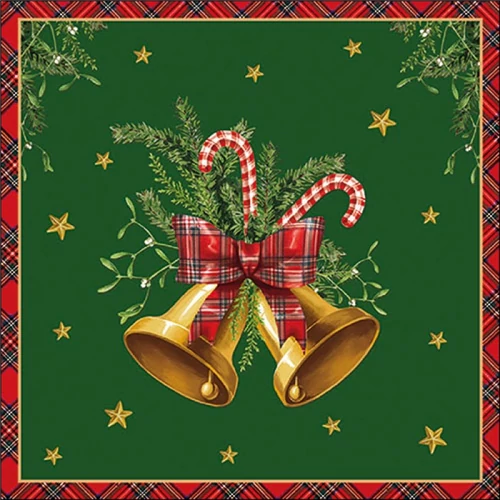 Scottish bells green papírszalvéta 33x33cm, 20db-os, AMB.33320036