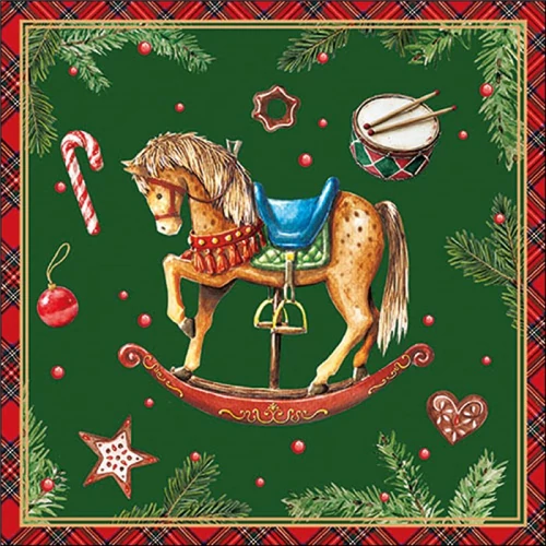 Classic rocking horse green papírszalvéta 33x33cm, 20db-os, AMB.33320041