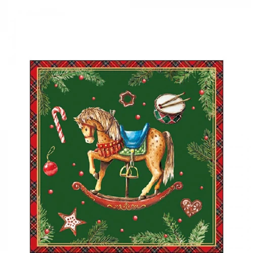 Classic rocking horse green papírszalvéta 25x25cm, 20db-os, AMB.32520041