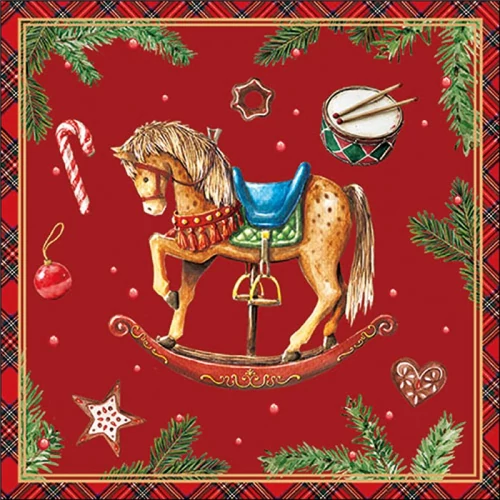 Classic rocking horse red papírszalvéta 33x33cm, 20db-os, AMB.33320042