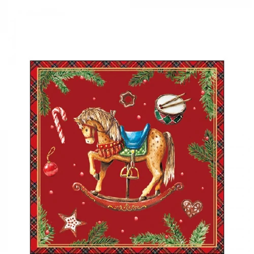 Classic rocking horse red papírszalvéta 25x25cm, 20db-os, AMB.32520042