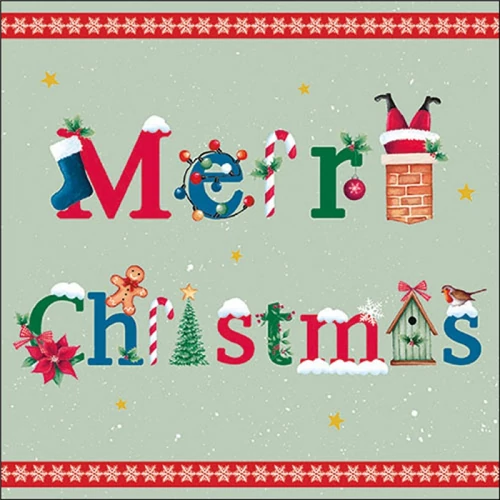 Merry message sage papírszalvéta 33x33cm, 20db-os, AMB.33320208