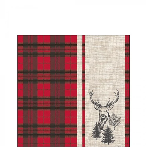 Deer plaid red papírszalvéta 25x25cm, 20db-os, AMB.12520240