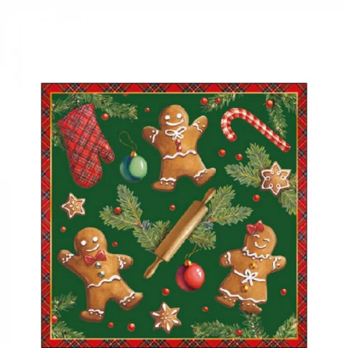 Gingerbread cookies green papírszalvéta 25x25cm, 20db-os, AMB.32518882