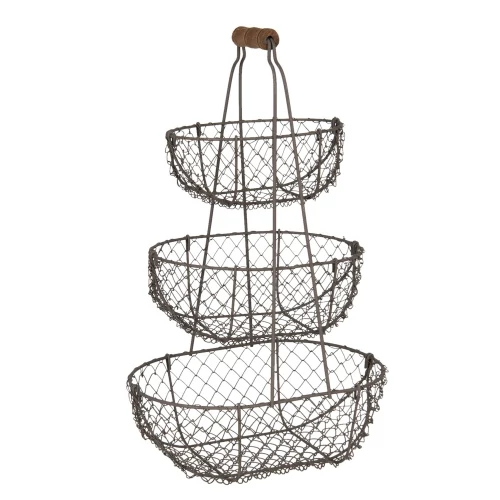 Fém emeletes kosár 3 részes, fafüllel 30x22x48cm, CLEEF.6Y3791