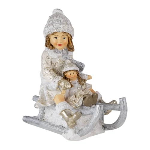 Szánkózó kislány babával 10x5x10cm,műanyag dekorfigura, CLEEF.6PR4665