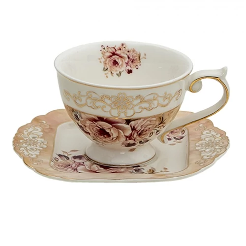 Porceláncsésze+alj 200ml, antik rózsás, CLEEF.6CE1271