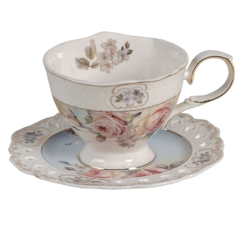 Porceláncsésze+alj 200ml, virágos, CLEEF.6CE1272