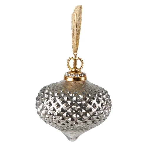 Ezüst üvegdísz arany koronás, 7cm, CLEEF.6GL3816