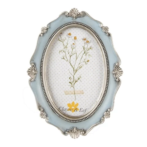 Ovál képkeret világoskék, ezüstös díszítéssel, 15x2x20/10x15cm, műanyag, CLEEF.2F0993