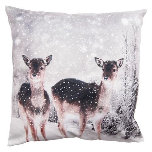 Textil párnahuzat 45x45cm,100% polyester,őzek hóesésben, CLEEF.KT021.313