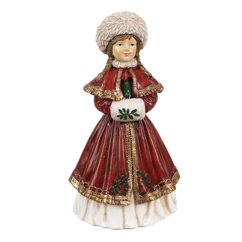 Piros kabátos lány 9x7x17cm, műanyag dekorfigura, CLEEF.6PR3943