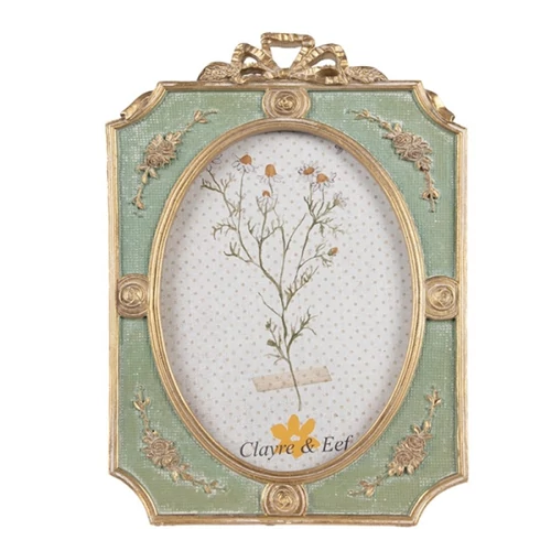 Zöld-arany színű masnis képkeret, 16x24/13x18cm, műanyag, CLEEF.2F1154