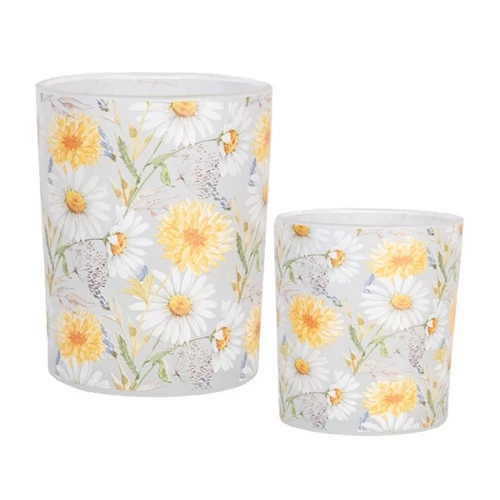 Üveg mécsestartó szett 2 db-os, 7x8/10x13cm, margarétás, CLEEF.6GL4956