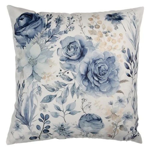 Textil párnahuzat 45x45cm, 100% polyester, kék virágos, CLEEF.KT021.400