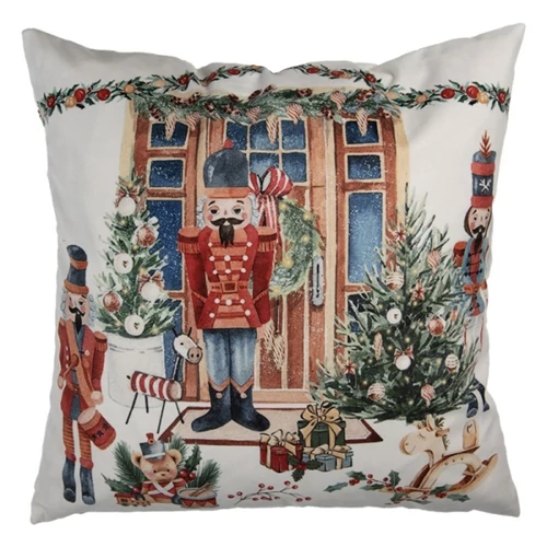 Textil párnahuzat 45x45cm, 100% polyester, diótörők a bejárat előtt, CLEEF.KT021.403