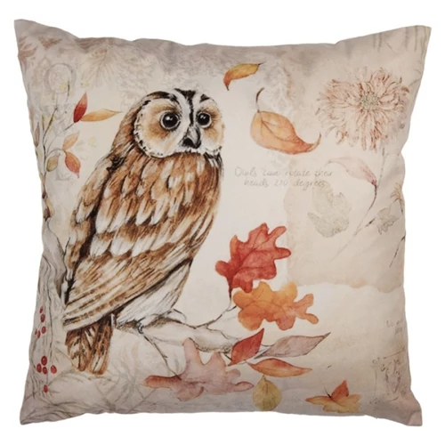 Textil párnahuzat 45x45cm, 100% polyester, bagoly őszi ágon, CLEEF.KT021.405