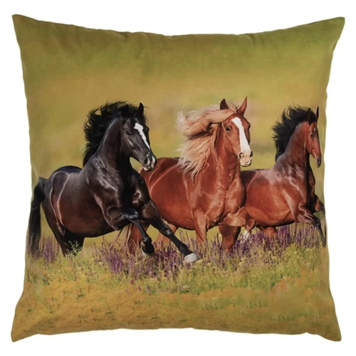 Textil párnahuzat 45x45cm, 100% polyester, vágtázó lovakkal, CLEEF.KT021.418