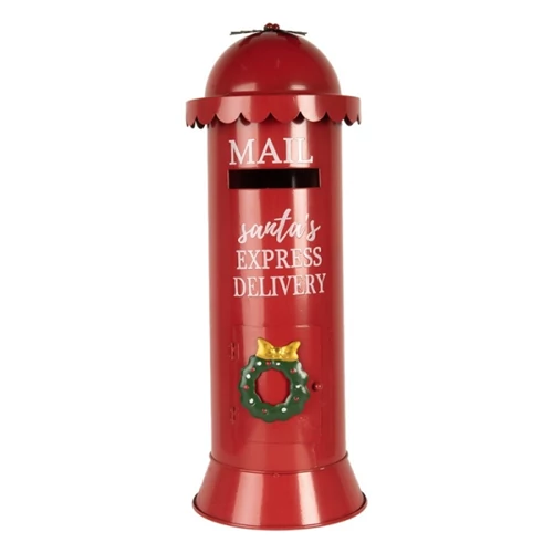 Santa postaláda, piros fém dekoráció, 19x52cm, CLEEF.6Y5859