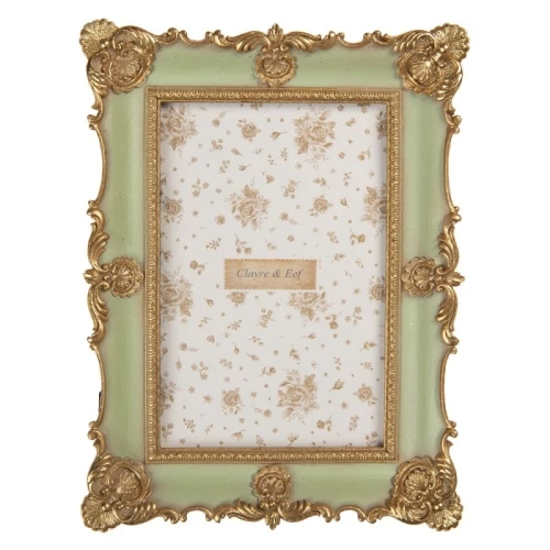 Zöld képkeret barokkos aranydíszítéssel, 15x2x21/10x15cm, műanyag, CLEEF.2F1354S