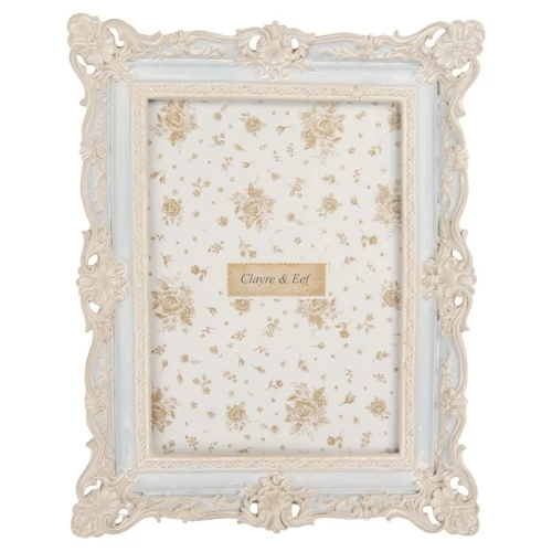Kék képkeret barokkos fehér díszítéssel, 18x3x23/13x18cm, műanyag, CLEEF.2F1355M