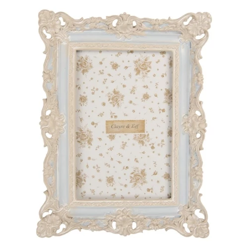 Kék képkeret barokkos fehér díszítéssel, 16x3x21/10x15cm, műanyag, CLEEF.2F1355S