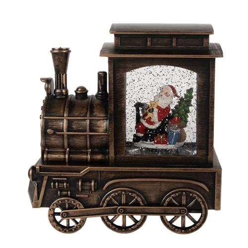 Zenélő LED-es mozdony szálló csillámokkal, 20x9x21cm, műanyag, CLEEF.66413