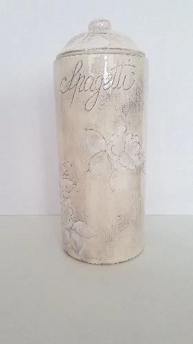 Domború mintás spagettitartó,virágos natúr,kerámia, kézzel festett-dia.12x30,5cm, V.K.31-20