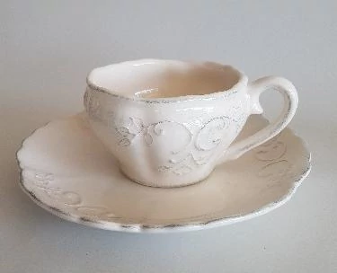 Romantik csipkés kávéscsésze,0,1 l ,natur, kerámia,kézzel festett, V.K.34-05
