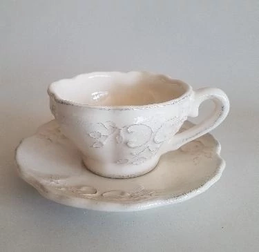Romantik csipkés teásalj,dia 22 cm,natur,kerámia,kézzel festett, V.K.34-08